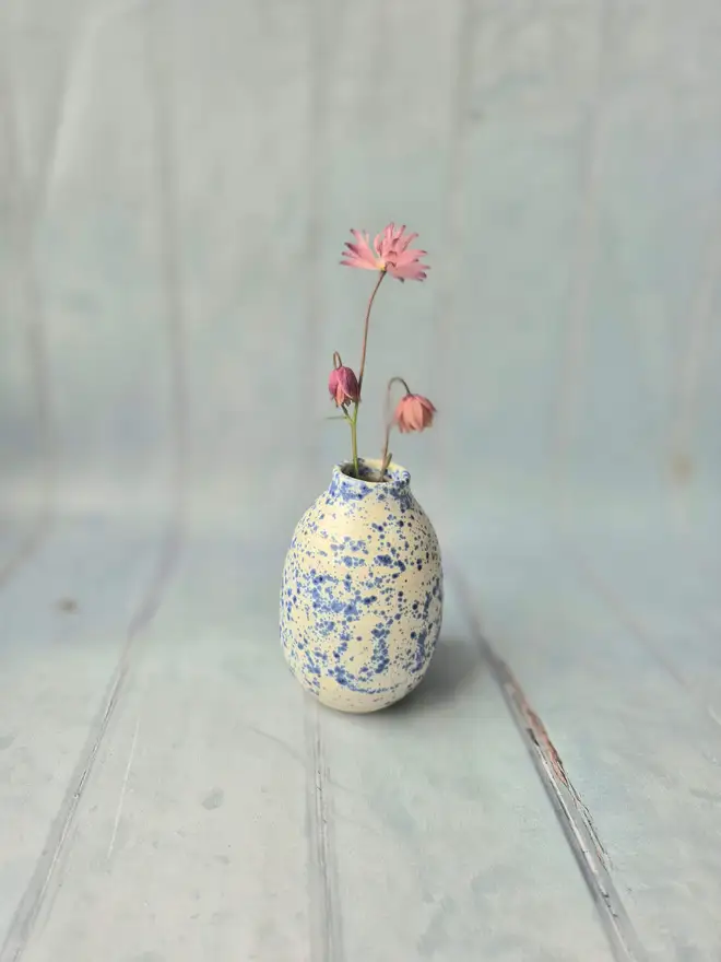 Ceramic mini vase blue speckled glaze, Jenny Hopps Pottery, Gift, pottery vase, flower vase