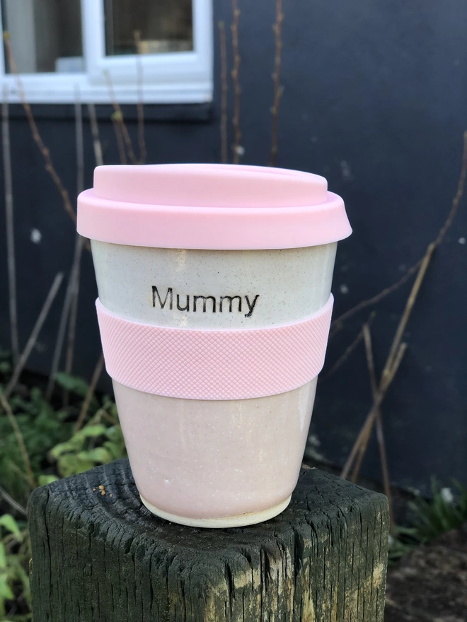 pink personalised ceramic travel mug