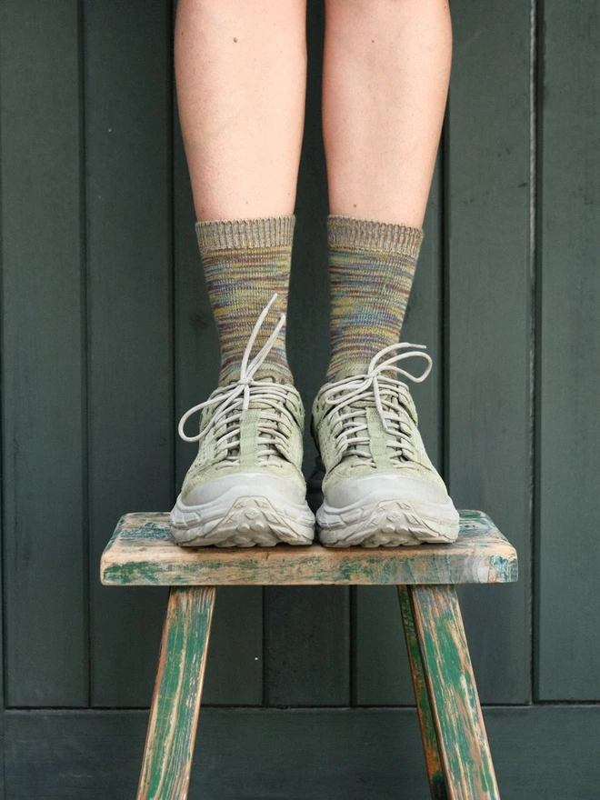 brown four colour yarn socks 