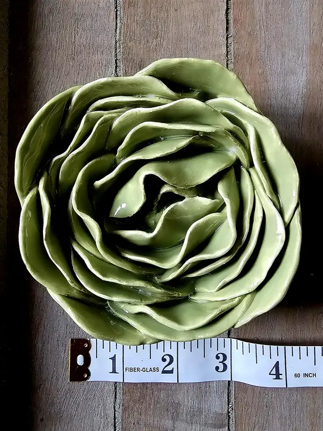 Olive green ceramic flower pottery gift wall decor 