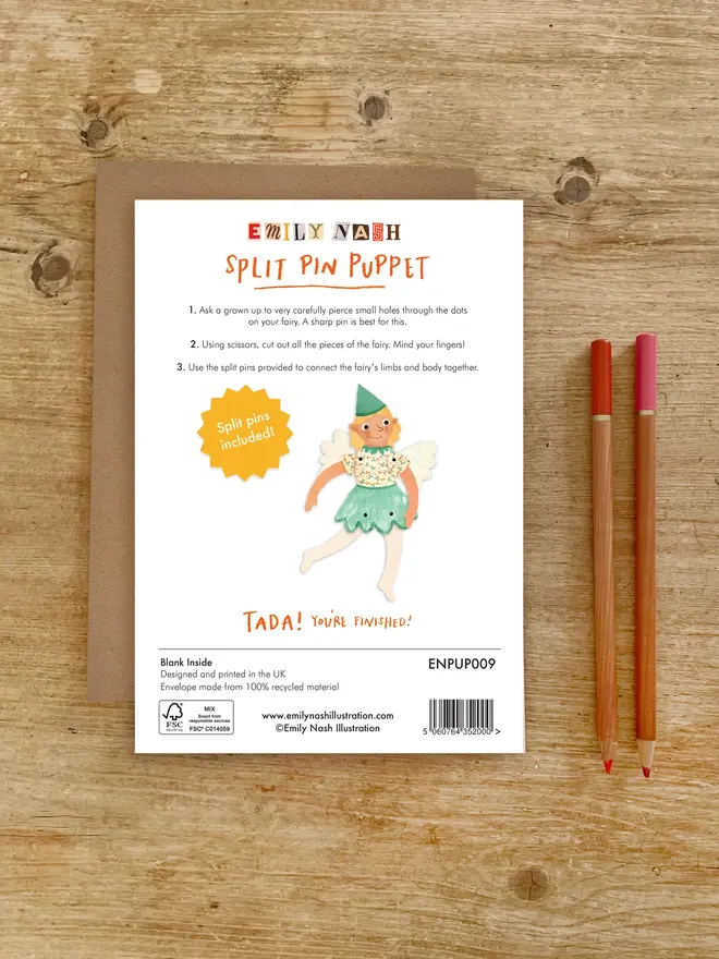 christmas fairy split pin puppet card