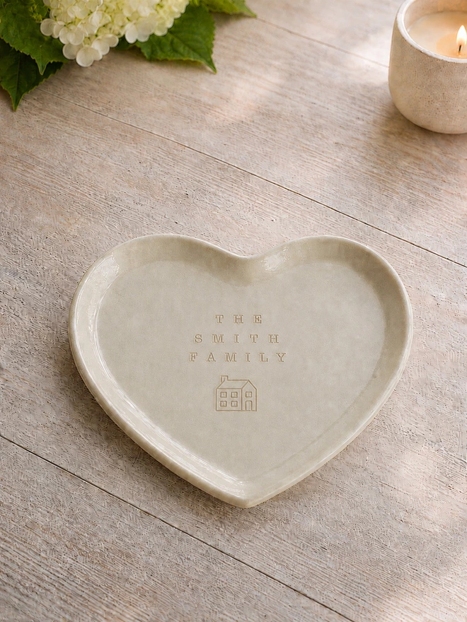 ceramic heart family name plate, jenny hopps pottery