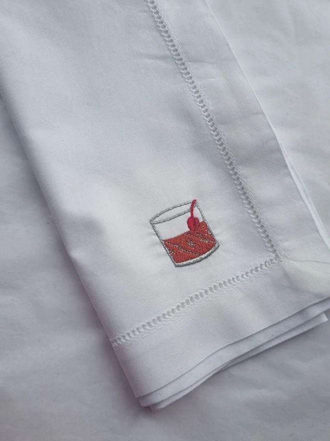 Embroidered old fashioned napkin