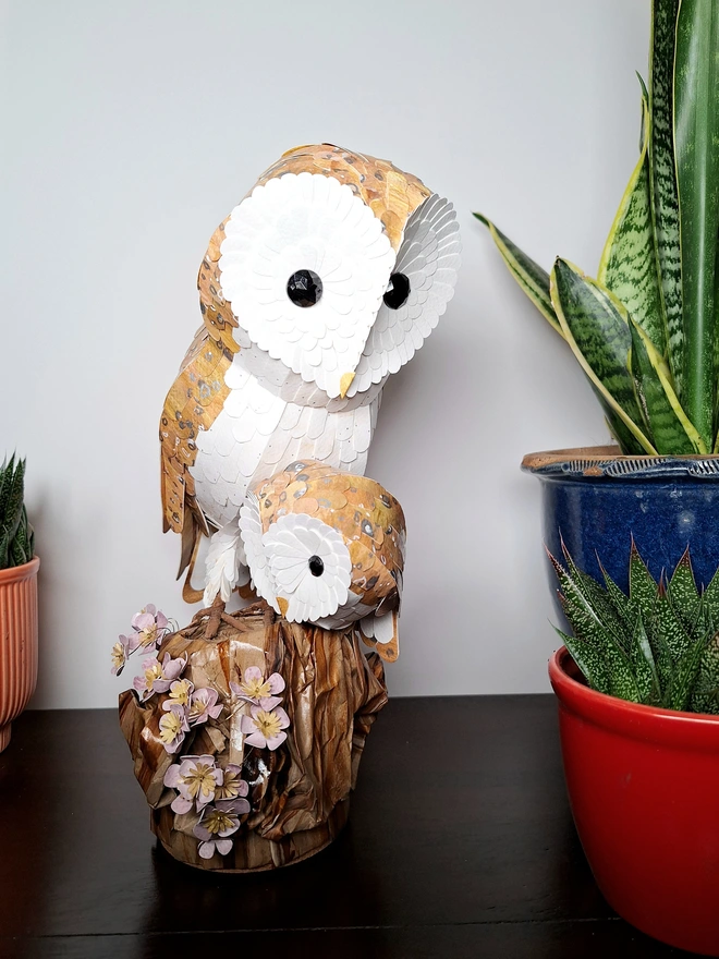 Barn owl handmade sculpture 