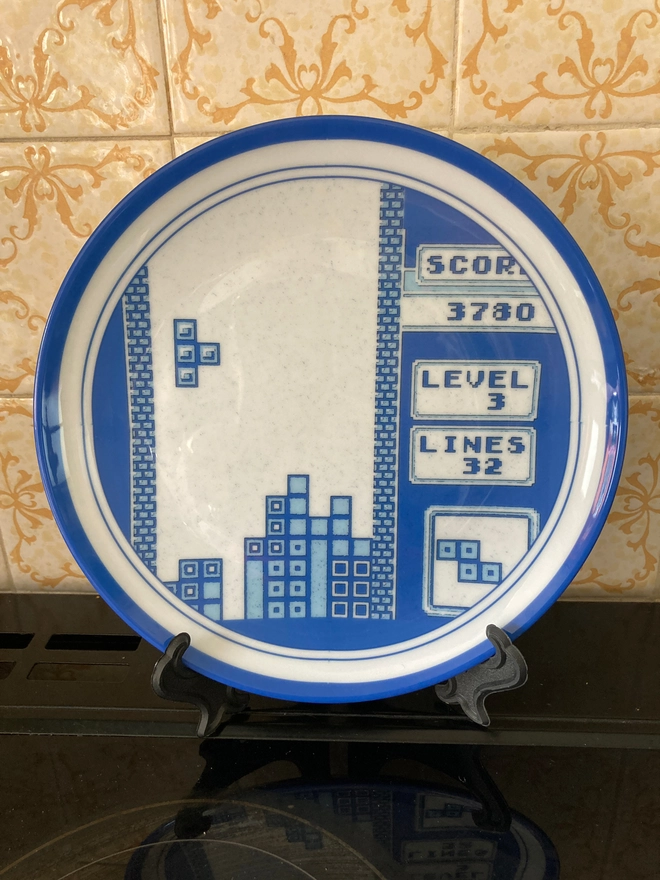 Delft plate, Delft style plate, Tetris, Tetris plate, china plate, unique gift, original gift, old skool, old school, arcade game, computer game, game boy