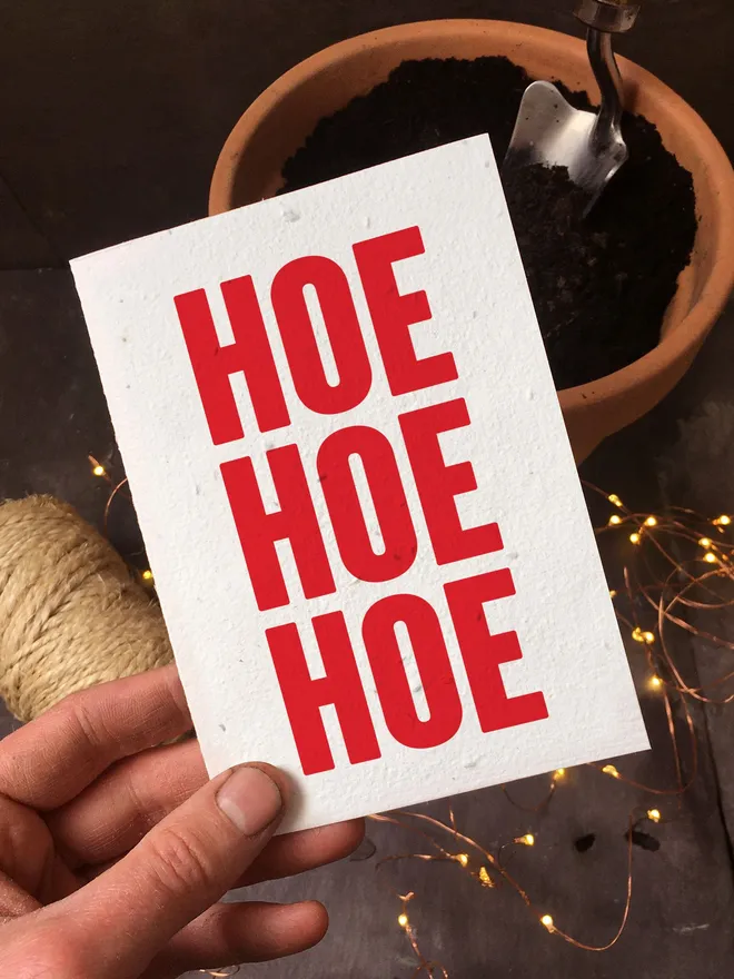 hoe hoe hoe white plantable christmas card