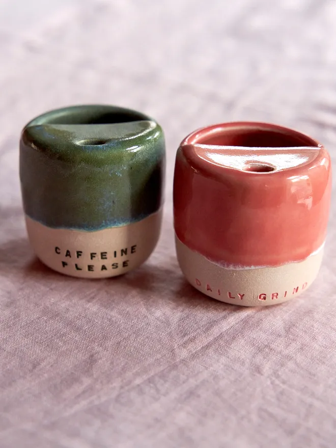 'Caffeine Please' Green Granite Coffee Cup to go