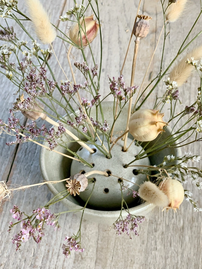 Handmade Ceramic Flower Frog & Bowl Set