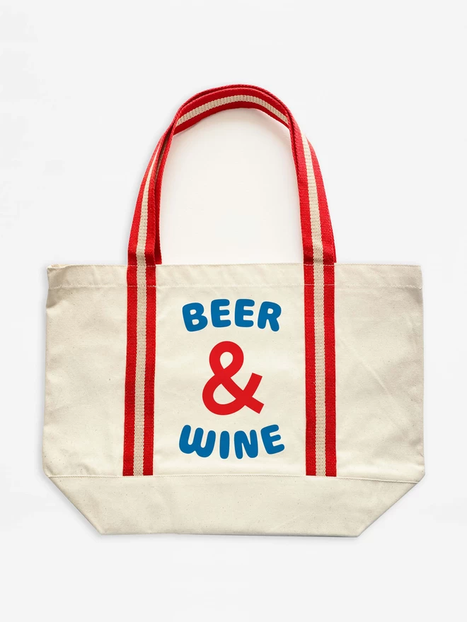 Canvas Tote bag with Beer& Wine on one side and Fruit & Veg on the other