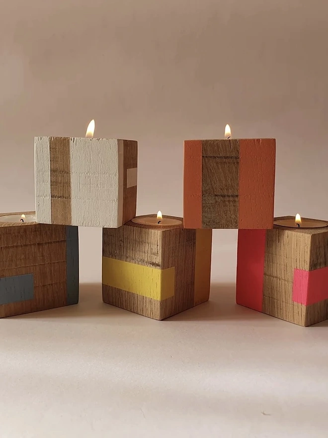 Small Stripe Design Wooden Cube Candle