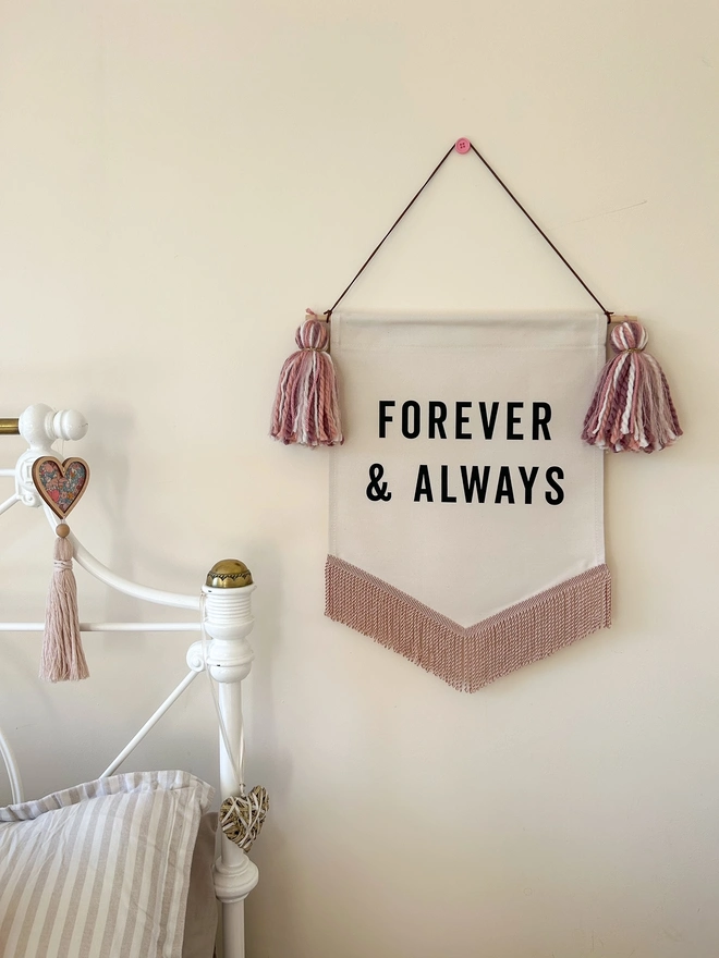 Forever and Always Valentines handmade fabric banner