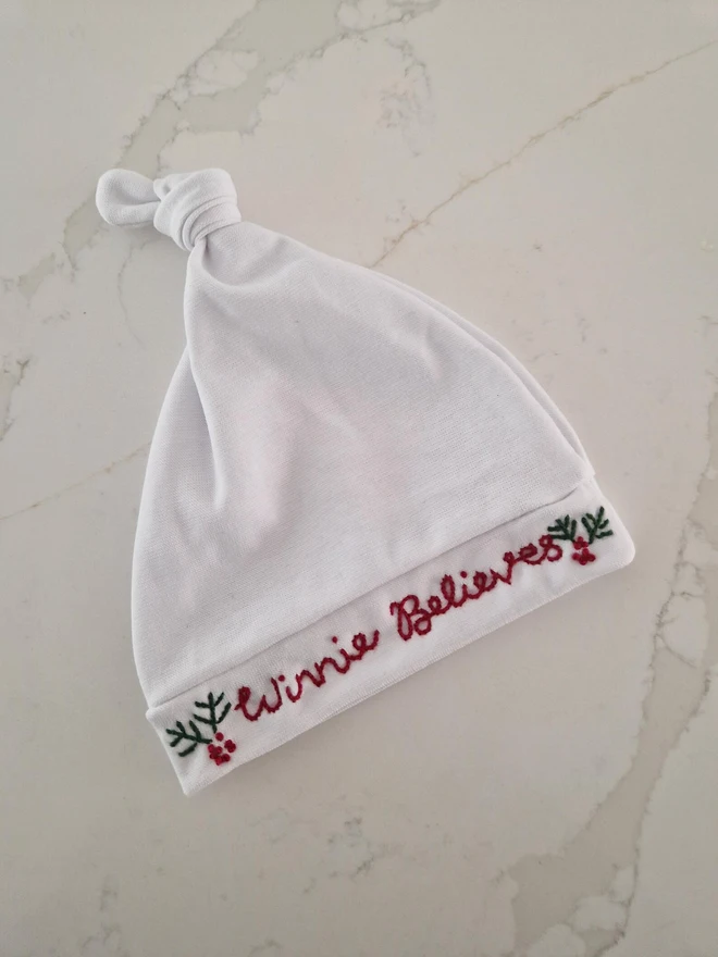 Personalised Hand Embroidered Bee Baby Hat 