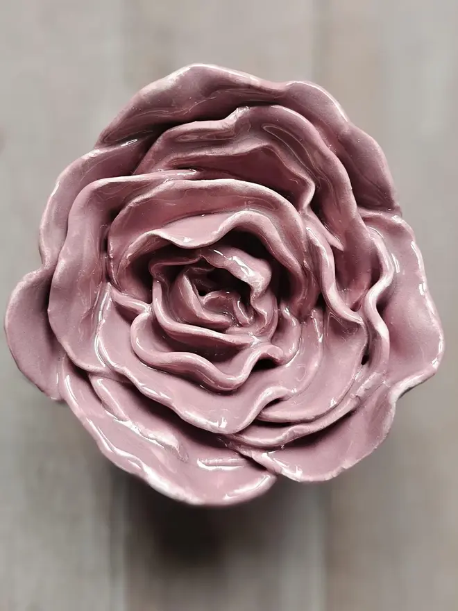 dusty dusky pink ceramic peony rose flower for wall art decor pottery gift for ceramic lovers 
