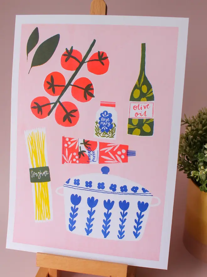 A4 Pasta Ingredients Risograph Print