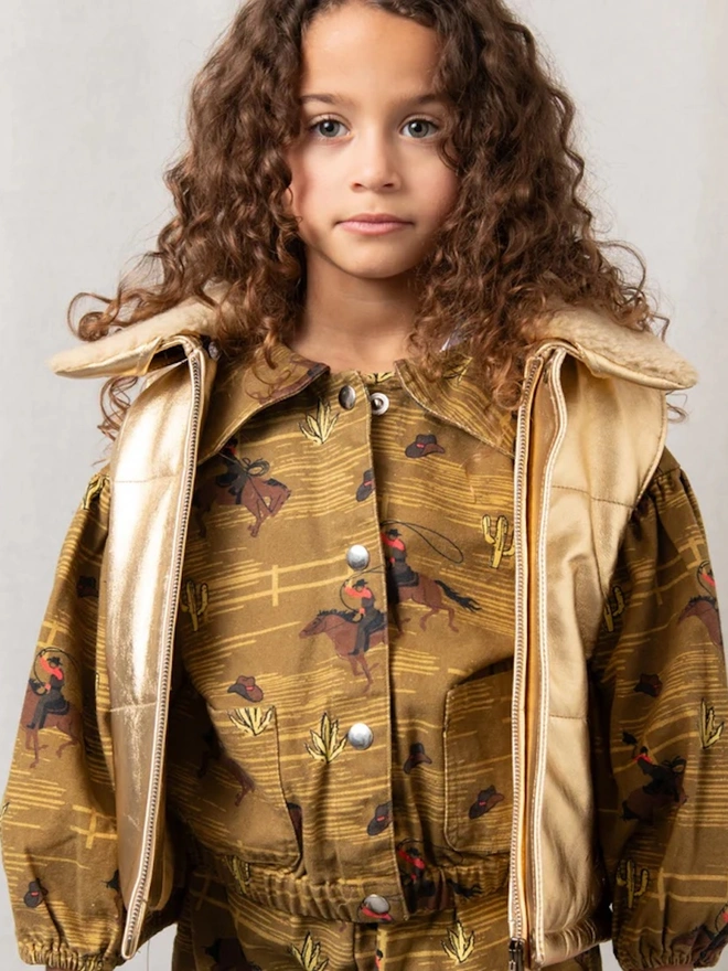 Starlight Gold Padded Front Zip Leather Gilet