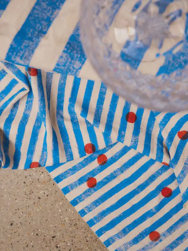 Blue Stripe and Red Dot Tablecloth 