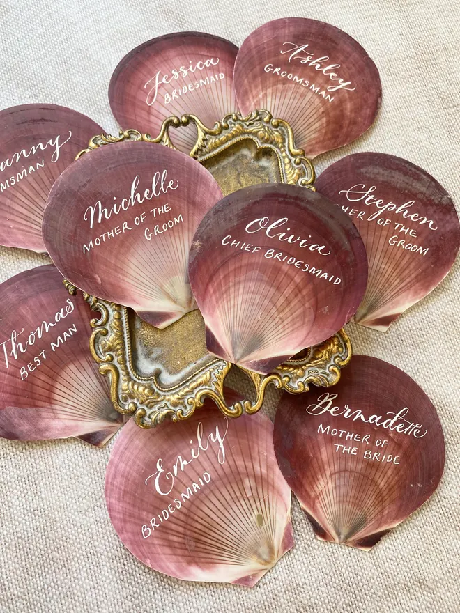 Calligraphy scallop shell place names