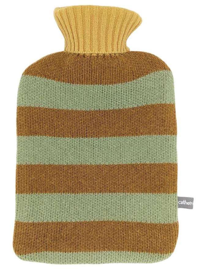 Lambswool Hot Water Bottle Cover, a colourful hot water bottle cover sitting on a plain white surface. 