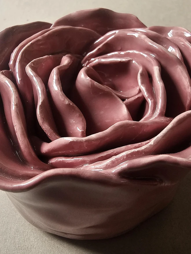 dusty dusky pink ceramic peony rose flower for wall art decor pottery gift for ceramic lovers 