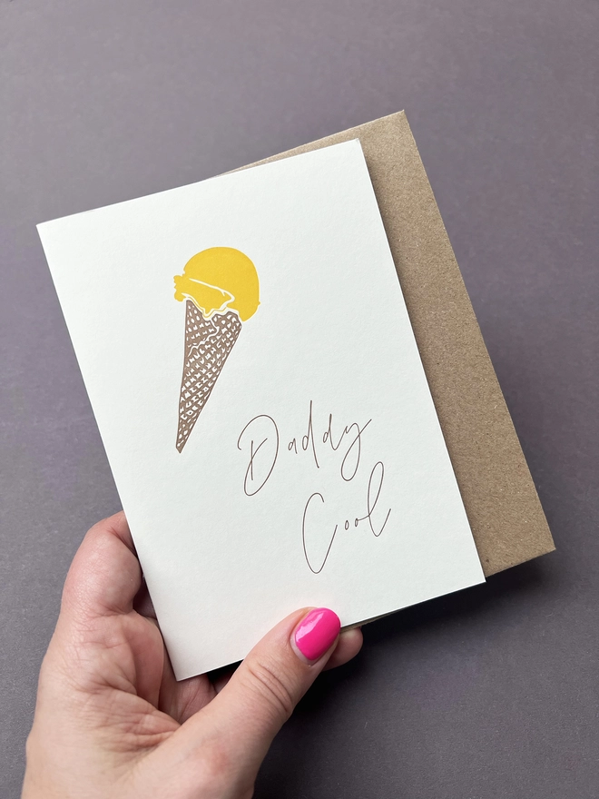 Letterpress card illustated with Daddy Cool and an ice cream cone