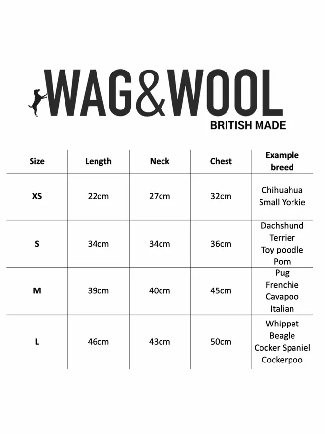 dog jumper size chart