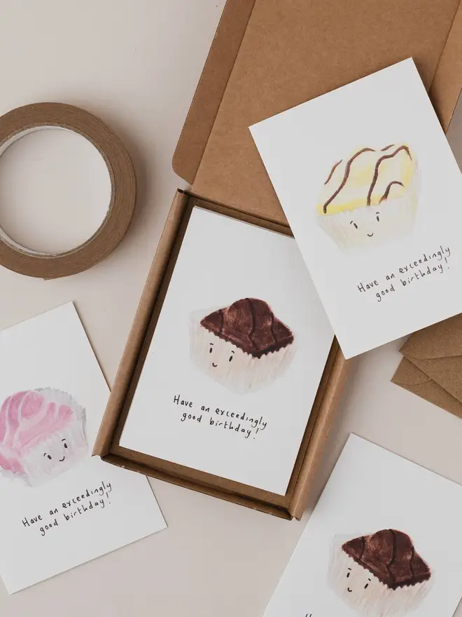 Pack of 6 Fondant Fancy Birthday Cards 