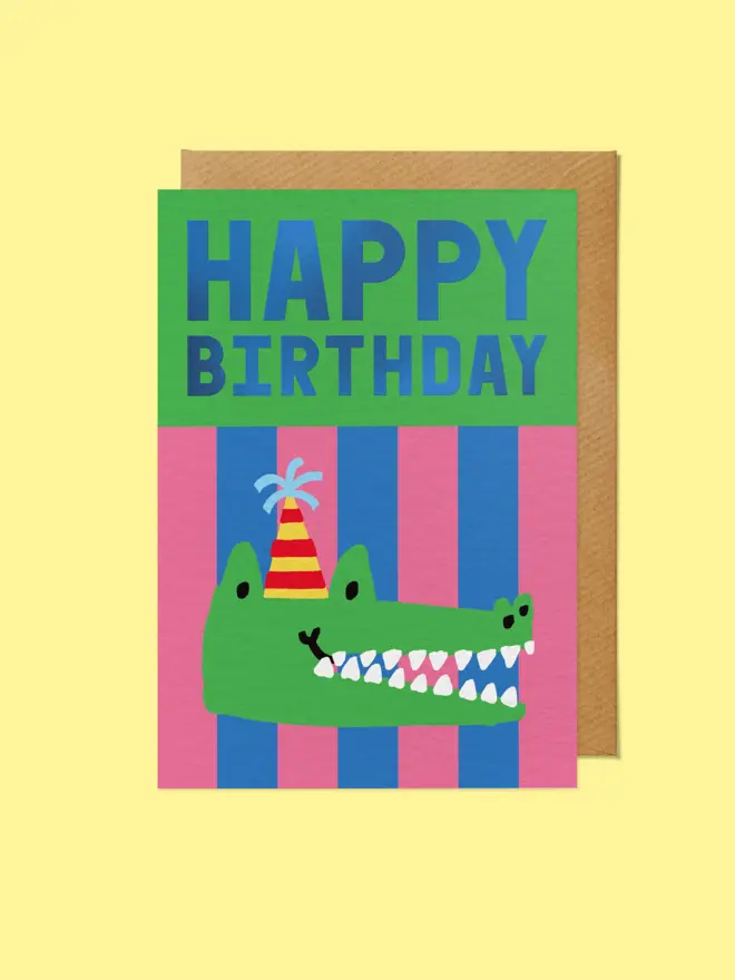Cute Birthday Card - Party Hat Crocodile