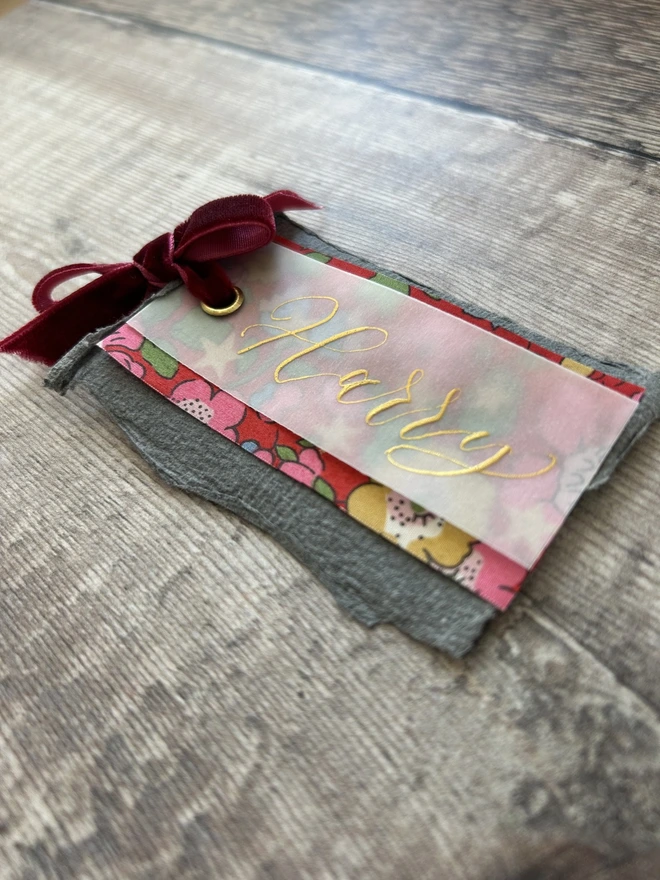 Liberty fabric Christmas placecard