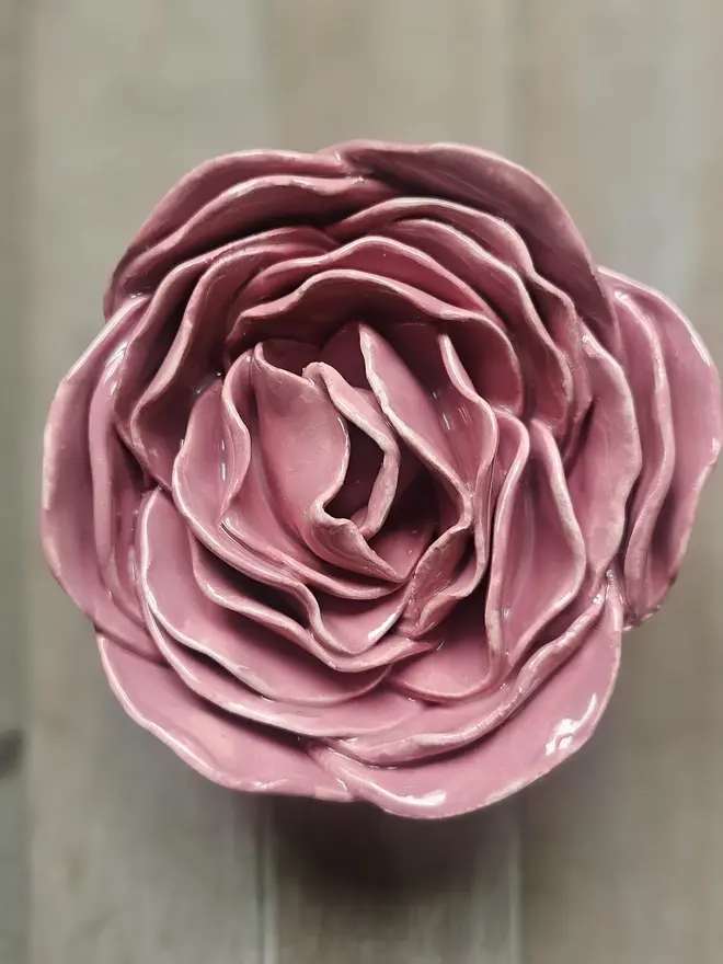 dusty dusky pink ceramic peony rose flower for wall art decor pottery gift for ceramic lovers