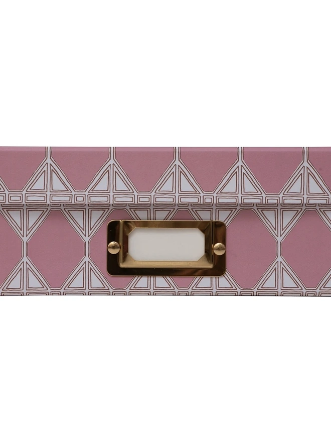 Tijan Lidded Portfolio Box, a colourful portfolio box sitting on a plain surface. 