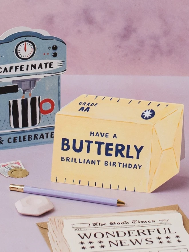 Butter Birthday Card styled with other Sister Paper Co greeting cards