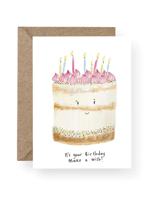 Make a wish Birthday Cake blank inside greeting card 