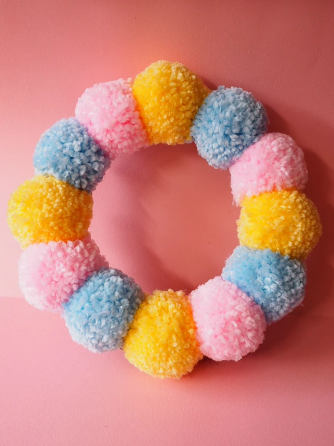 Chunky Pastel Pom Pom Wreath 