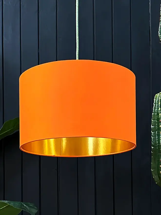 Pumpkin Orange Cotton Drum Lampshade with Gold Lining 