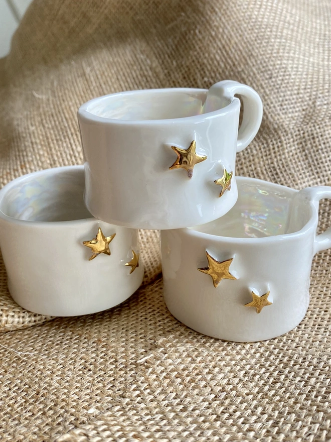 Gold Stars Porcelain tea light holder 