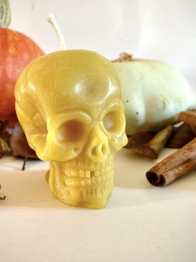 100% Pure Beeswax Small Halloween Skull Candle