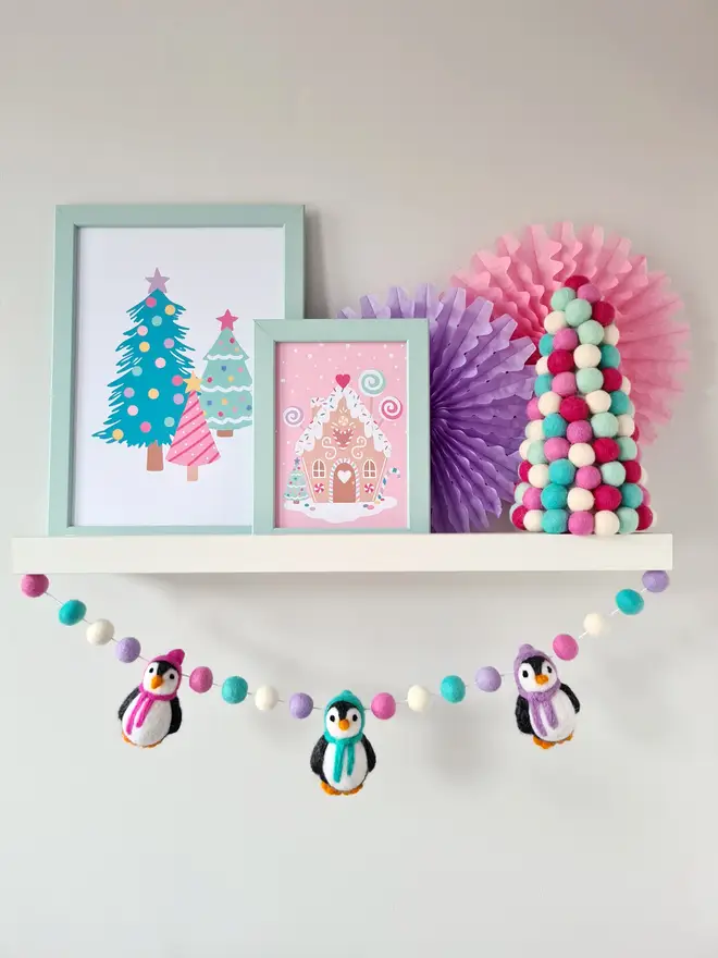 Felt Pastel Penguin Christmas Garland