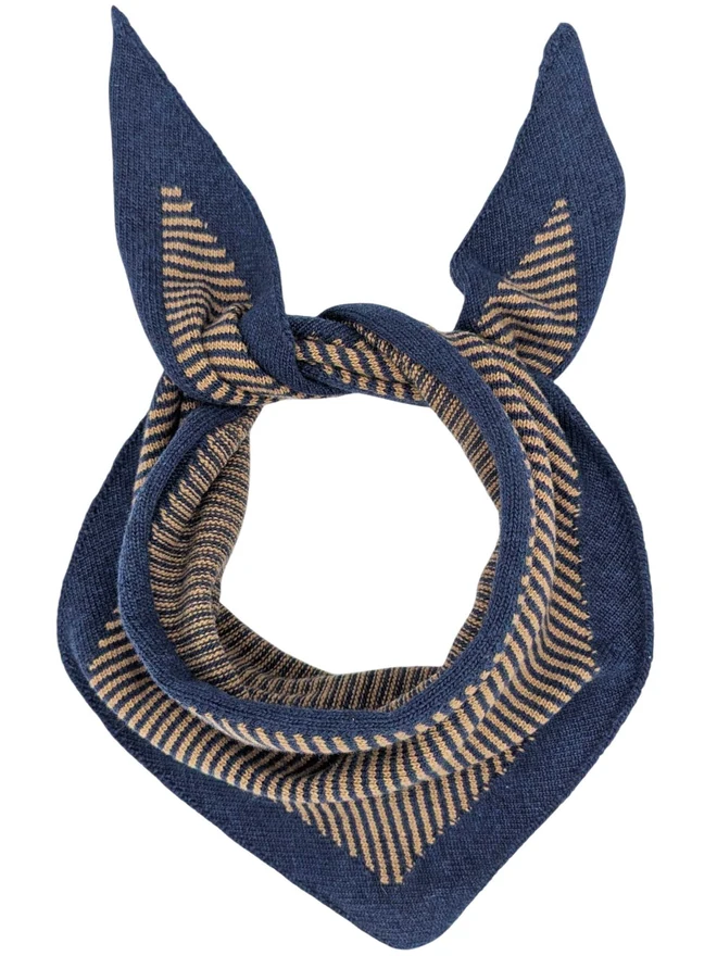 navy & copper stripe lambswool triangle scarf