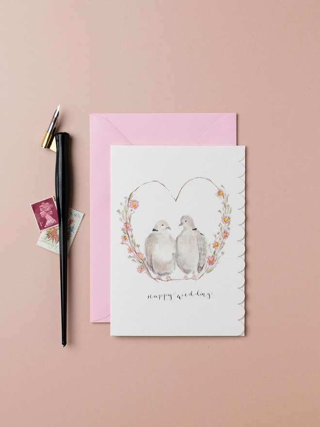 Collared Doves Wedding Card 