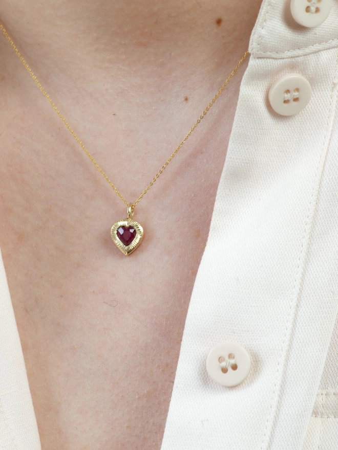 Heart Ruby Necklace In 9ct Gold 