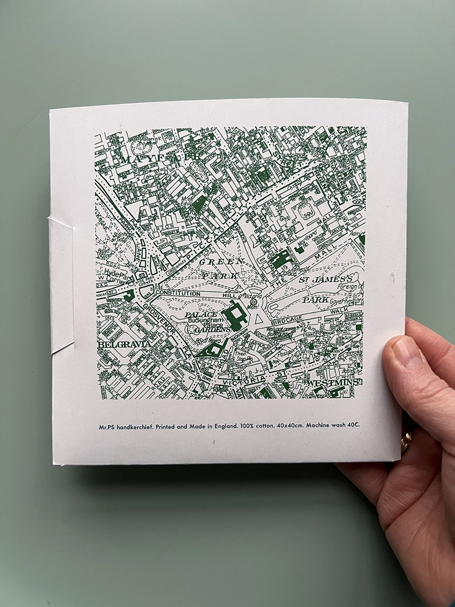 The reverse of the packet for a Mr.PS London Piccadilly Handkerchief