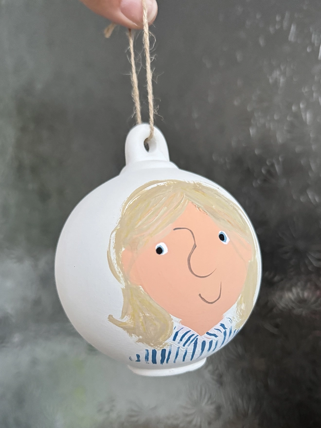 hand painted Christmas bauble portrait 