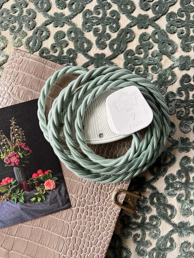 Lola's Leads Fabric Extension Cable in Moon Moth Mint Green