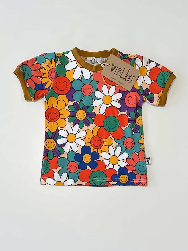 Flower party printed short sleeve T-shirt for babies and toddlers