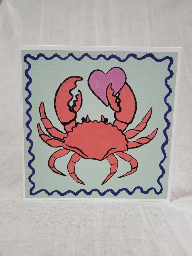 Square greetings card with crab design