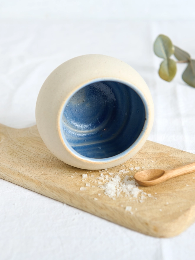 blue ceramic salt pig