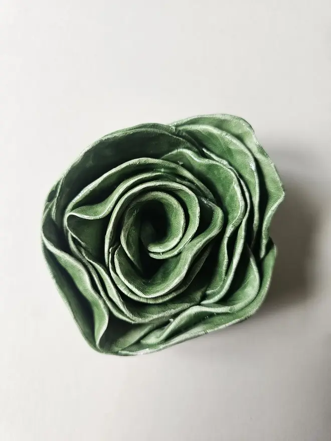 handmade green ceramic rose flower wall hanging decor sculpture art pottery glazed gift for her forever everlasting rose