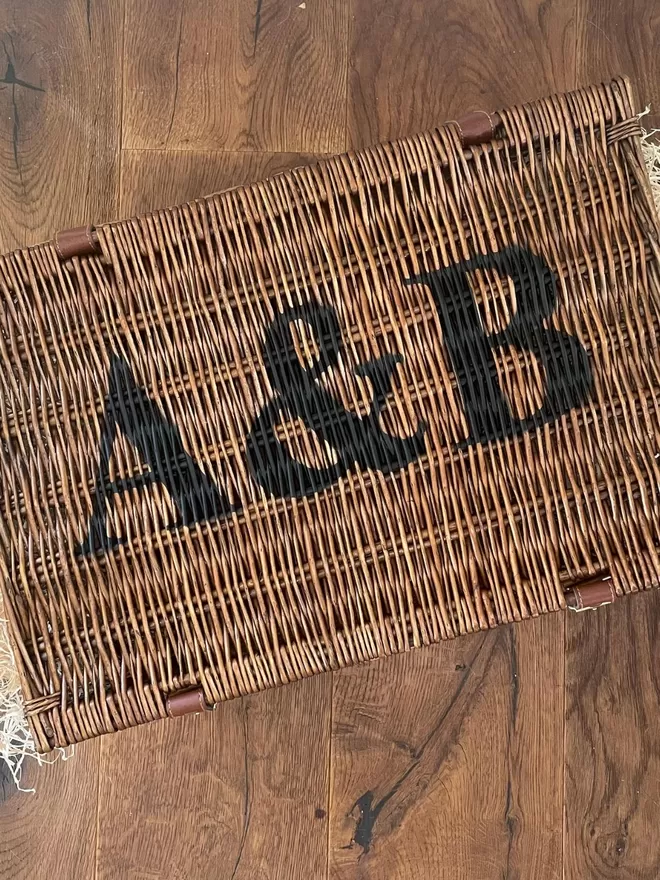 Medium wicker hamper personalised with a couples initials