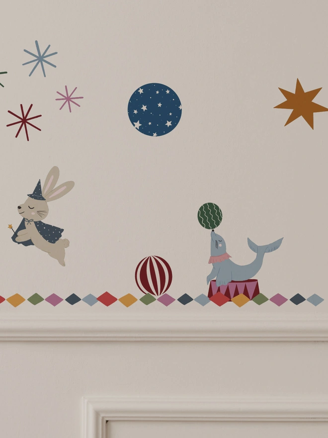 close up showing detailing of our circus wall sticker set