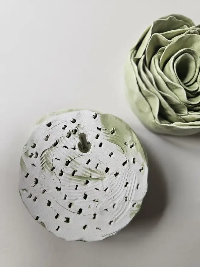 handmade green ceramic rose flower wall hanging decor sculpture art pottery glazed gift for her forever everlasting rose